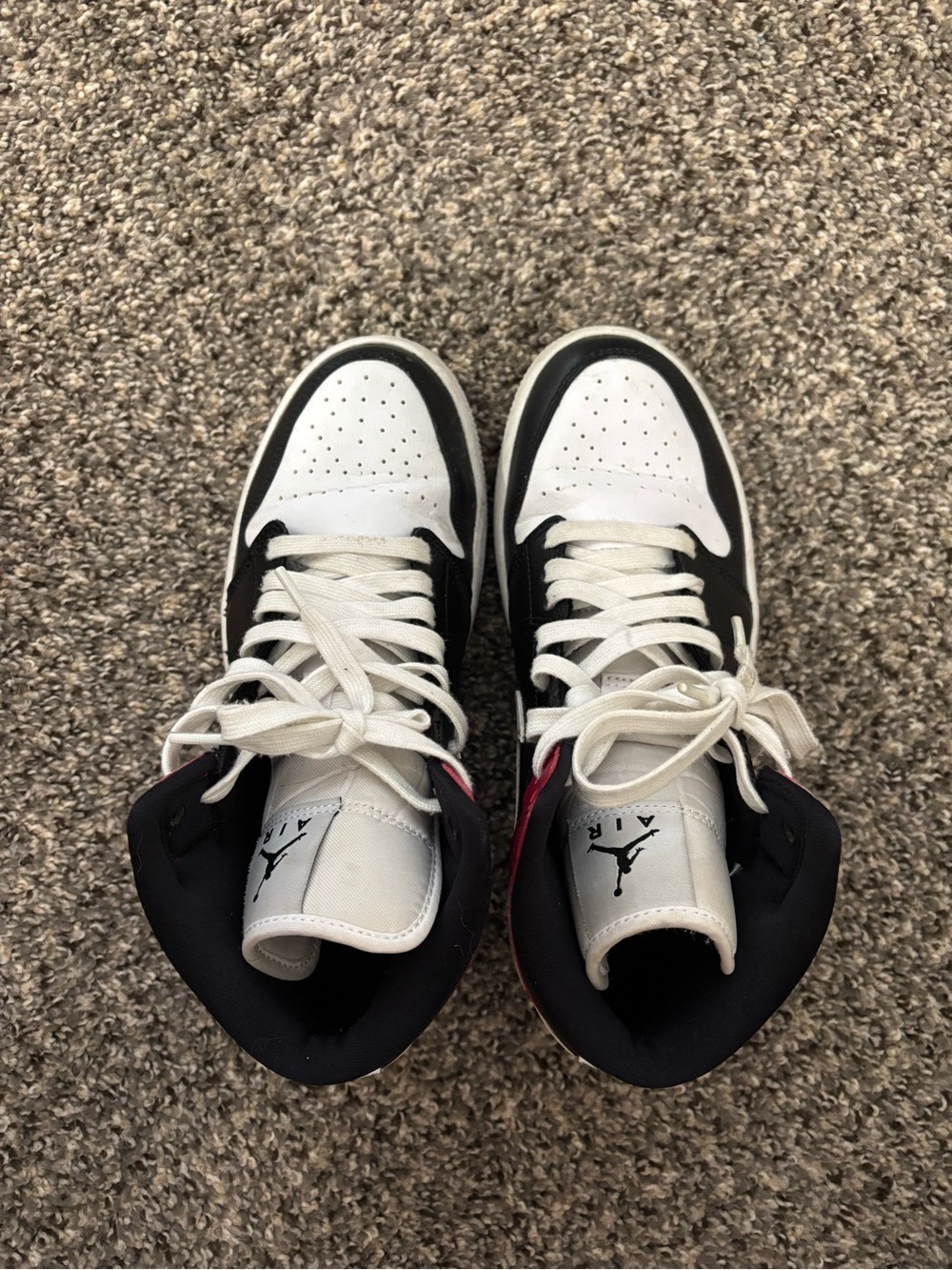 Jordan High-Top Sneakers in White and Black with Red Accent